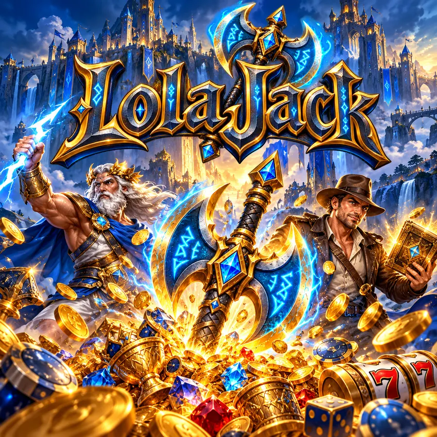 LolaJack key art — the rune axe over a hoard of gold